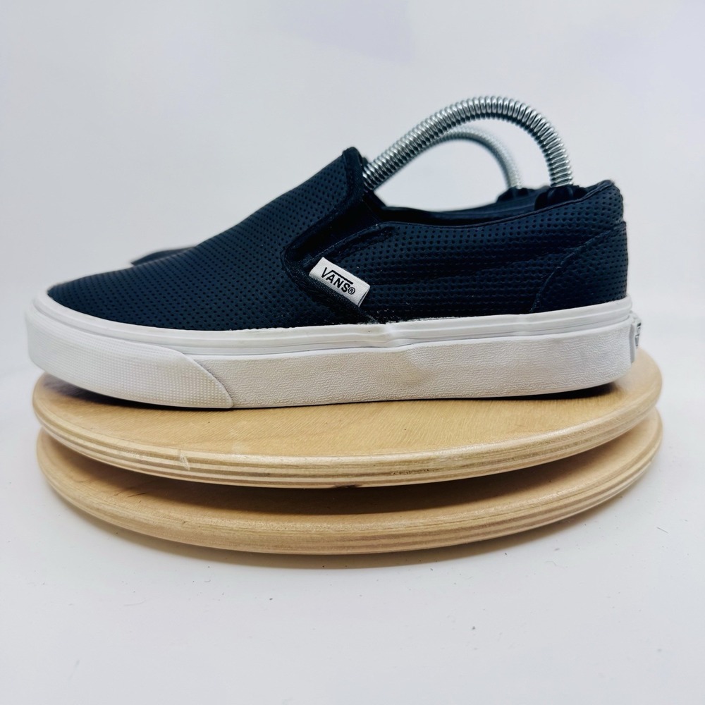 Vans Classic Slip On Women 6 Black Perforated Leather Skate Sneakers VN0A38F7MTJ